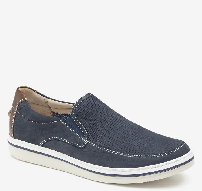 Shoes Men Johnston and Murphy Bowling Moc Venetian Navy Embossed Tumbled Nubuck
