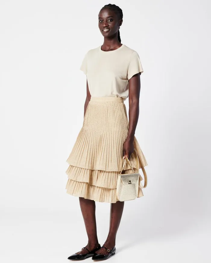 Short ALine Triple Layer Pliss Skirt Sand Women Akris Skirts