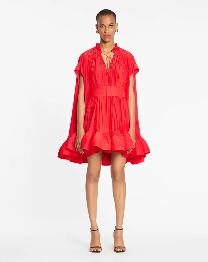 Short Charmeuse Dress Poppy Red Women Lanvin Dresses