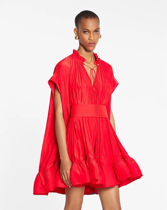 Short Charmeuse Dress Poppy Red Women Lanvin Dresses