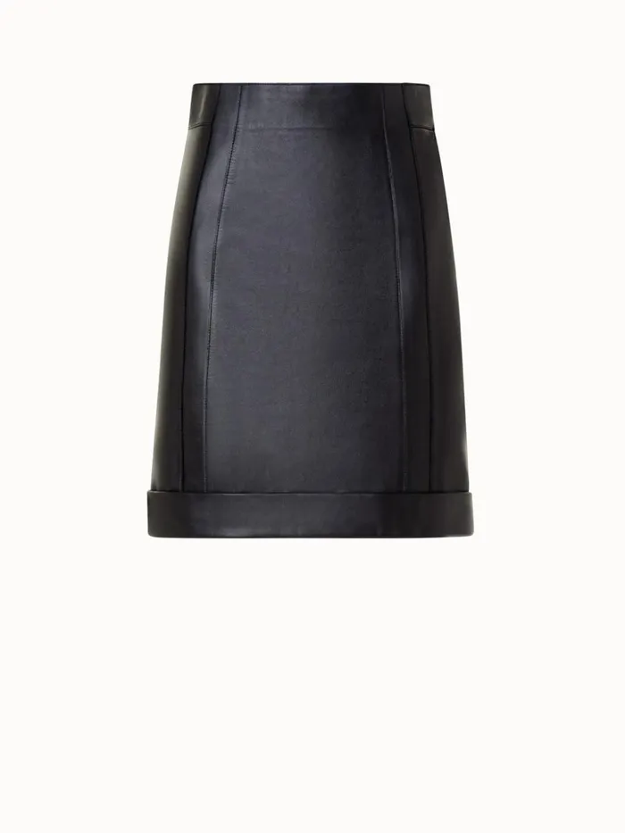 Short Leather Pencil Skirt Black Women Akris Skirts