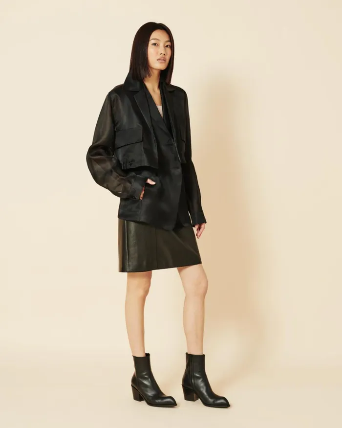 Short Leather Pencil Skirt Black Women Akris Skirts