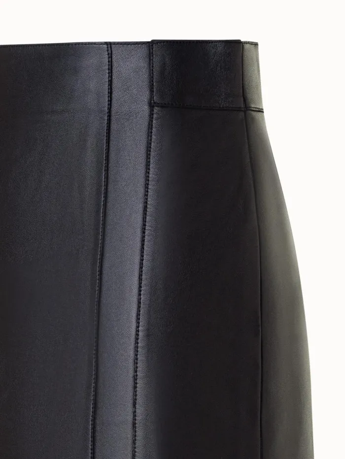 Short Leather Pencil Skirt Black Women Akris Skirts