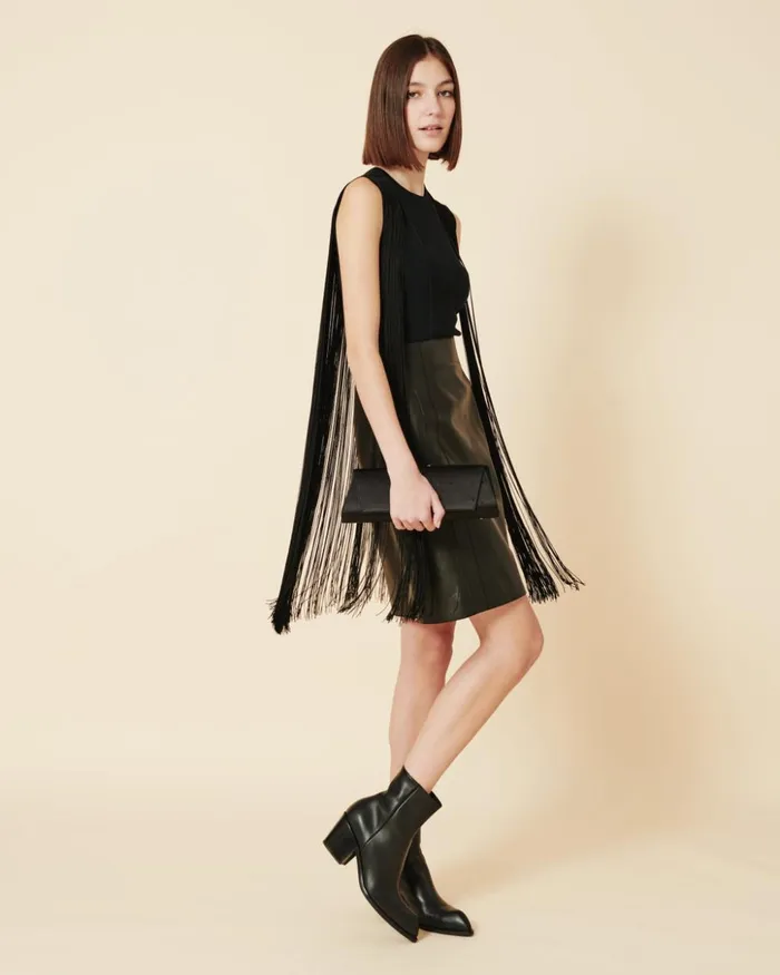 Short Leather Pencil Skirt Black Women Akris Skirts
