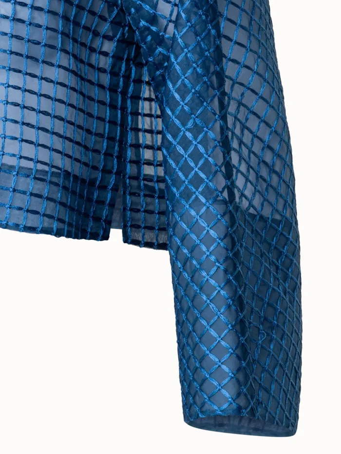 Short Sheer Silk Jacket With Window Plaid Embroidery Medium Denim Women Akris Jackets
