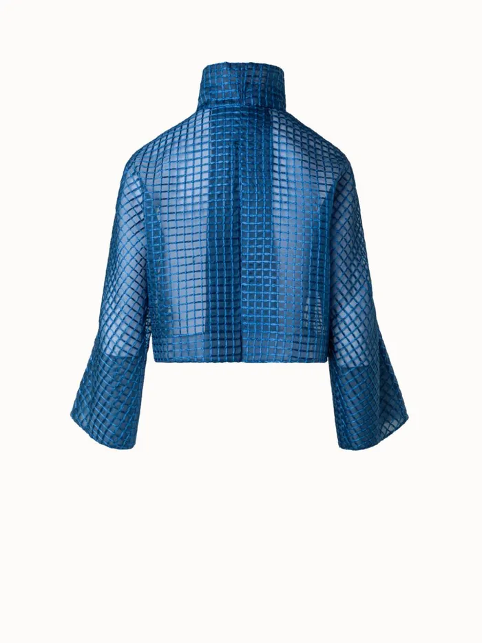 Short Sheer Silk Jacket With Window Plaid Embroidery Medium Denim Women Akris Jackets