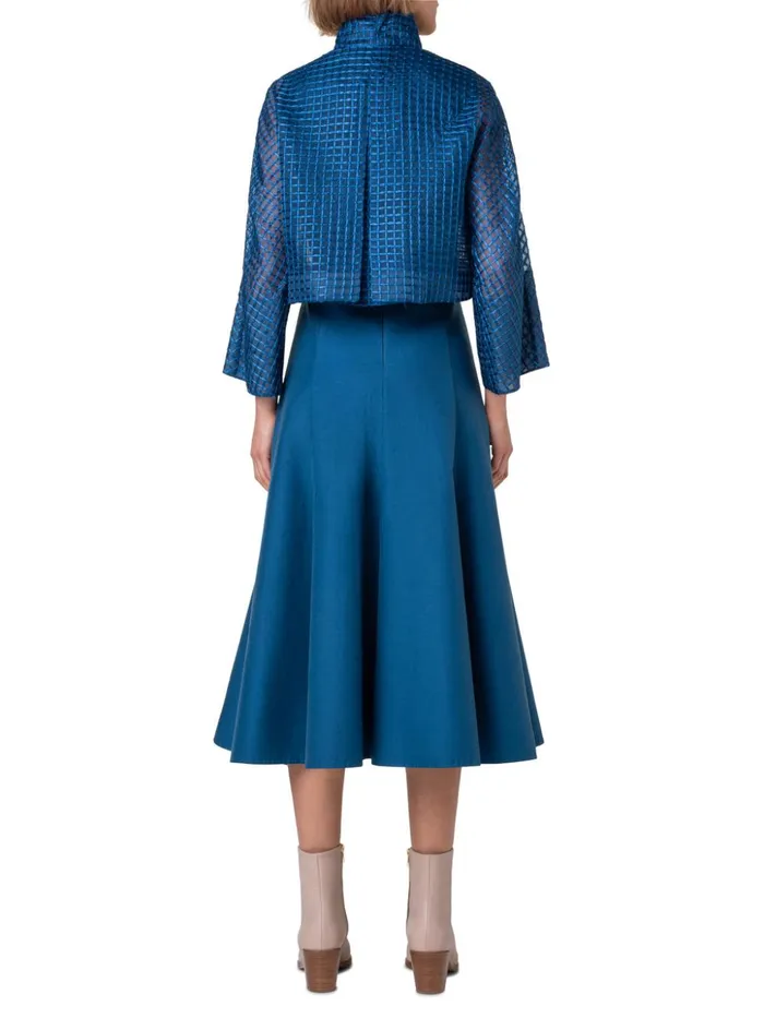 Short Sheer Silk Jacket With Window Plaid Embroidery Medium Denim Women Akris Jackets