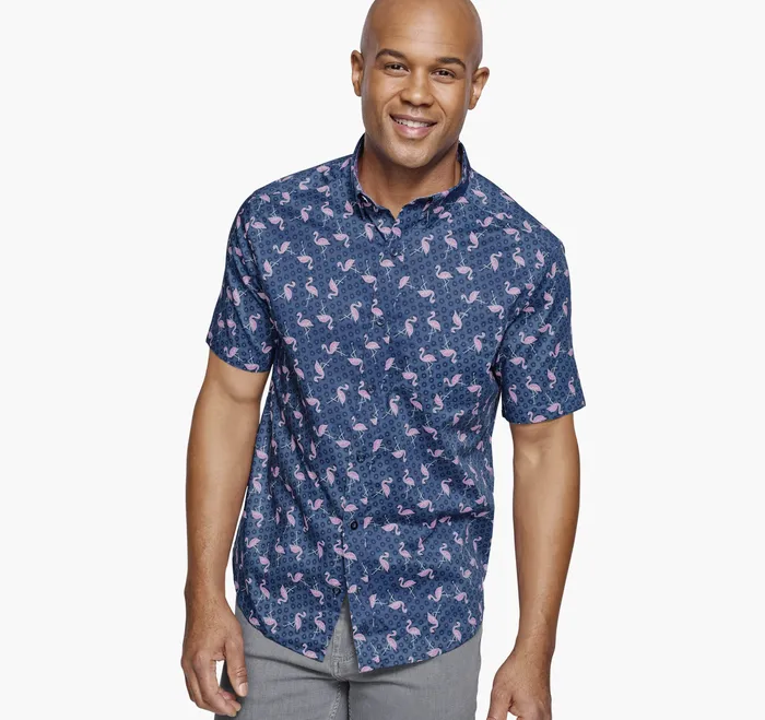 ShortSleeve Shirts Printed ShortSleeve Shirt Navy Flamingo Sun 8211 Johnston and Murphy Men
