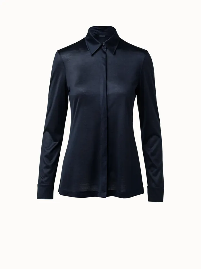 Silk Blouse Navy Women Akris Tops