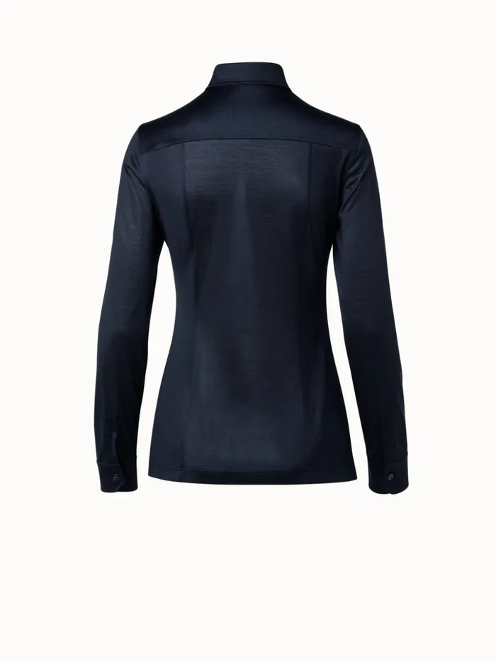 Silk Blouse Navy Women Akris Tops