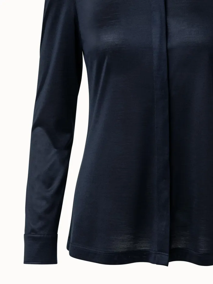 Silk Blouse Navy Women Akris Tops