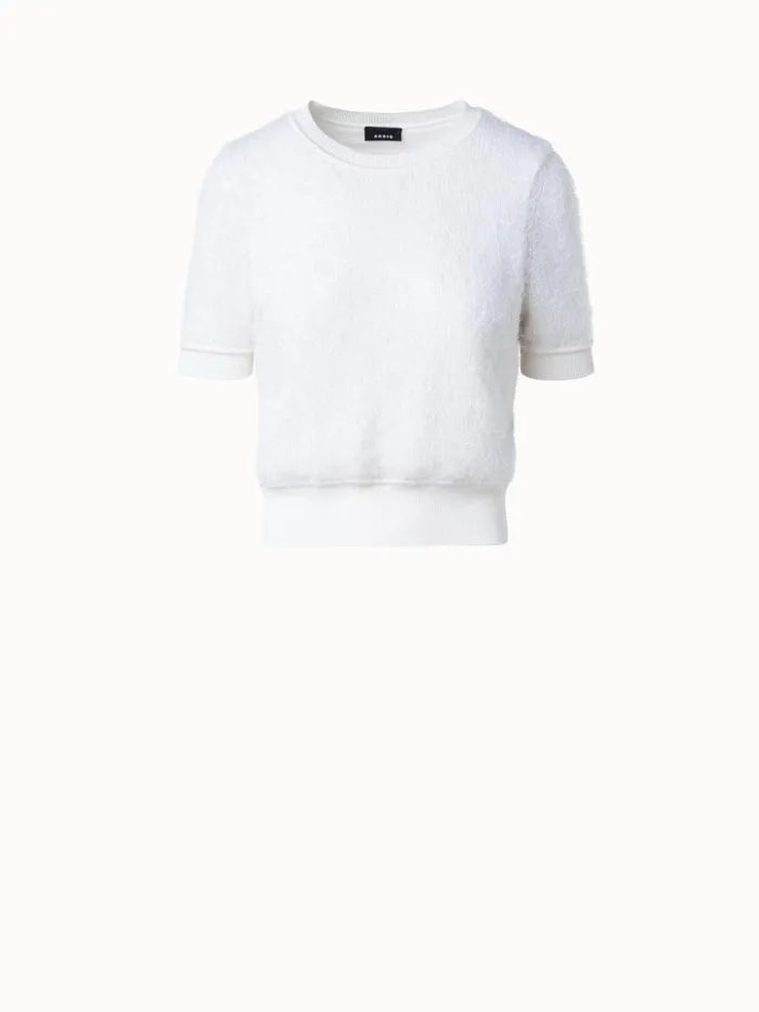 Silk Cashmere Cotton Blend Shortsleeve Sweater Ecru Women Akris Knitwear