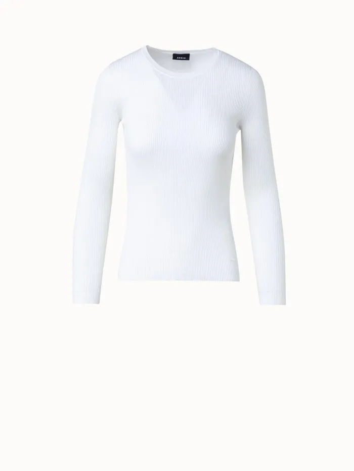 Silk Cotton Rib Knit Pullover Ecru Women Akris Knitwear