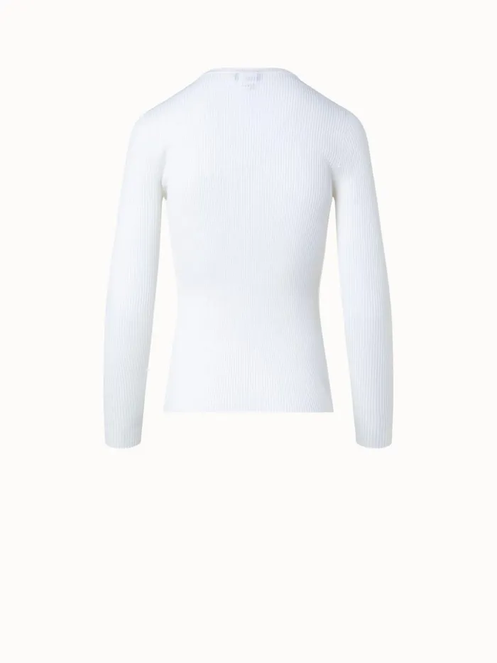 Silk Cotton Rib Knit Pullover Ecru Women Akris Knitwear