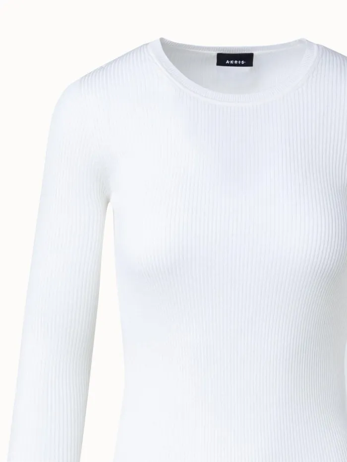 Silk Cotton Rib Knit Pullover Ecru Women Akris Knitwear