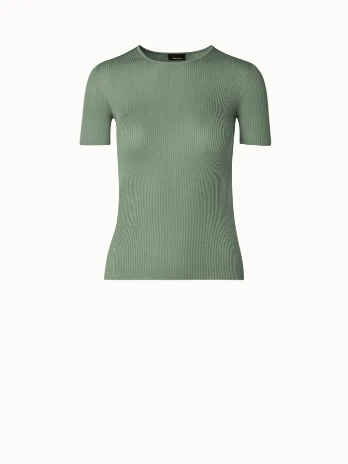 Silk Cotton Rib Short Sleeve Pullover Salvia Women Akris Knitwear