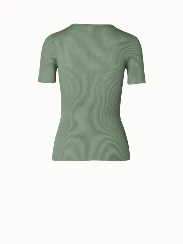 Silk Cotton Rib Short Sleeve Pullover Salvia Women Akris Knitwear