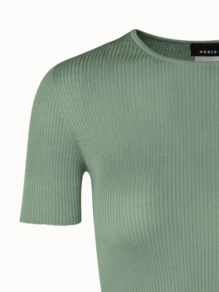 Silk Cotton Rib Short Sleeve Pullover Salvia Women Akris Knitwear