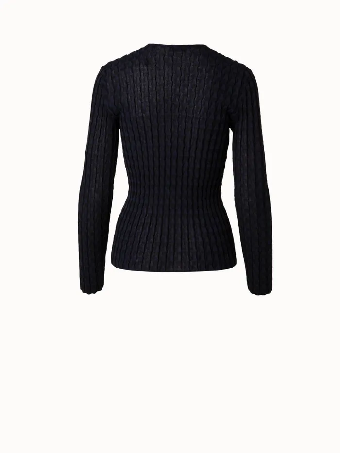 Silk Cotton Stretch Trapezoid Rib Knit Pullover Blacknavy Women Akris Knitwear