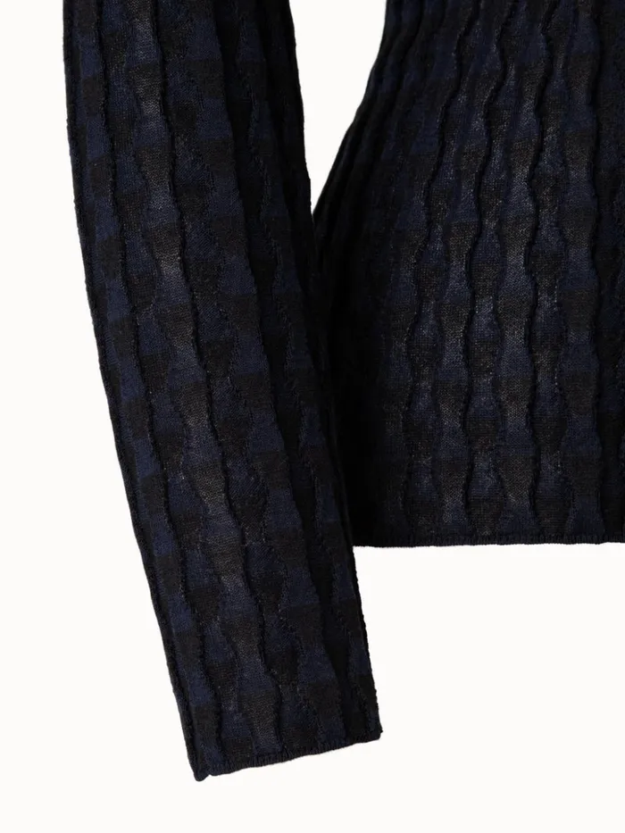 Silk Cotton Stretch Trapezoid Rib Knit Pullover Blacknavy Women Akris Knitwear