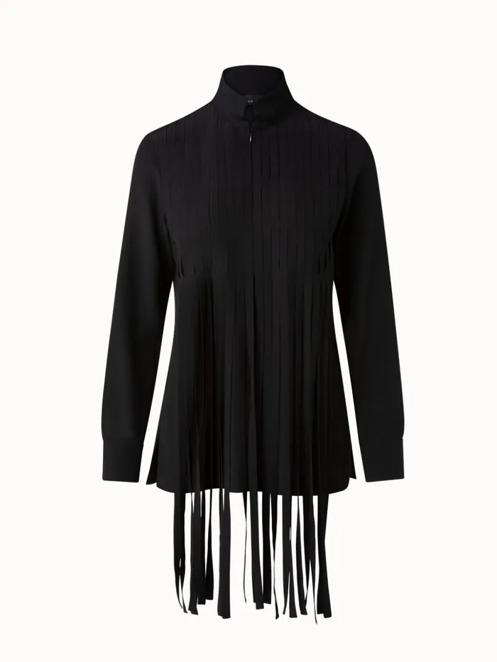Silk Crpe Fringed Blouse Black Women Akris Blouses