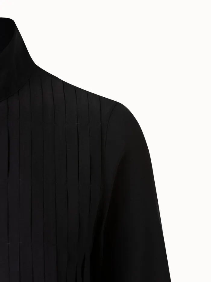 Silk Crpe Fringed Blouse Black Women Akris Blouses