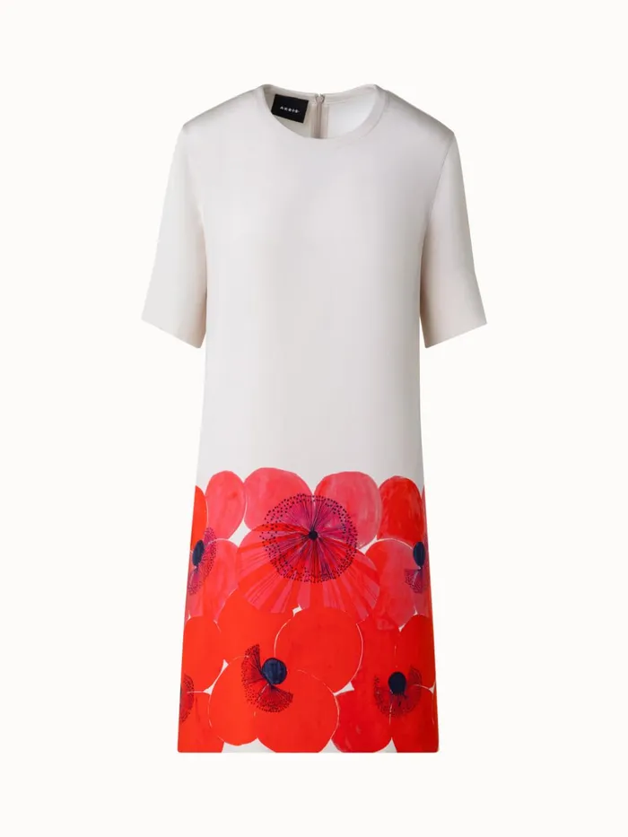 Silk Crpe Tunic Dress With Poppy Print Poppygreige Women Akris Dresses