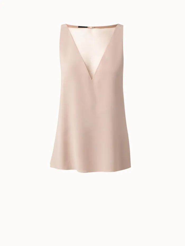 Silk Georgette Tank Top With VNeck Tulle Inset Craft Women Akris Blouses