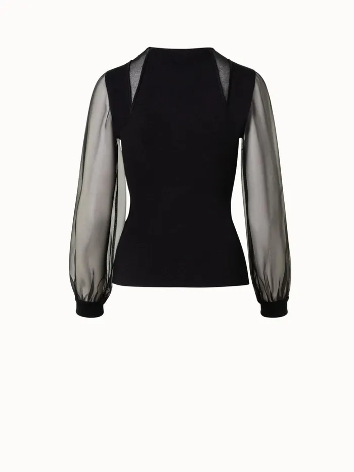 Silk Stretch Knit Pullover Black Women Akris Knitwear