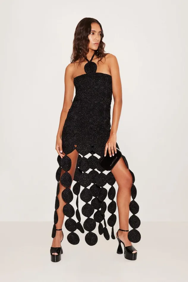Simon Miller Dresses Beep Beep Dress In Black Hand Knit Lurex Crochet 8211 Women