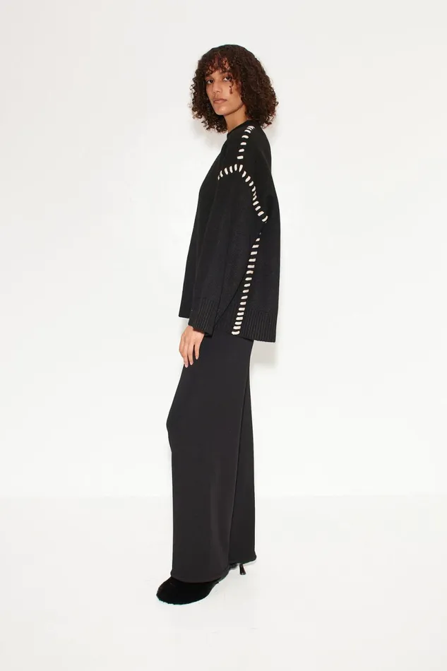 Simon Miller Sweaters Leith Whipstitch Knit Sweater In Black With Cream 8211 Women Simon Miller Sweaters Leith Whipstitch Knit Sweater In Black With Cream 8211 Women