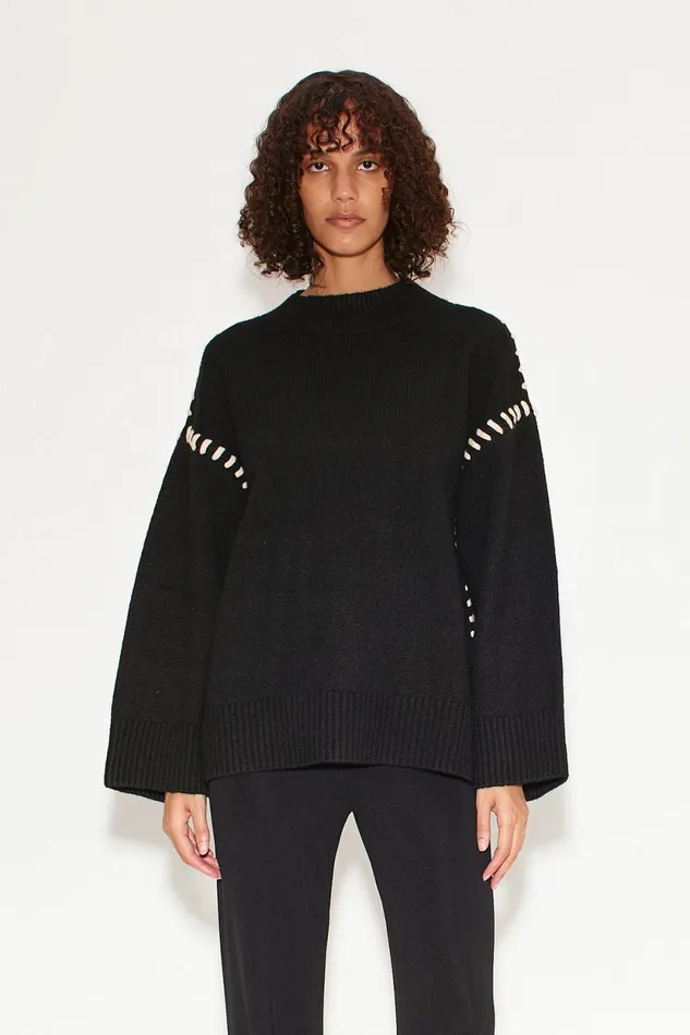 Simon Miller Sweaters Leith Whipstitch Knit Sweater In Black With Cream 8211 Women Simon Miller Sweaters Leith Whipstitch Knit Sweater In Black With Cream 8211 Women