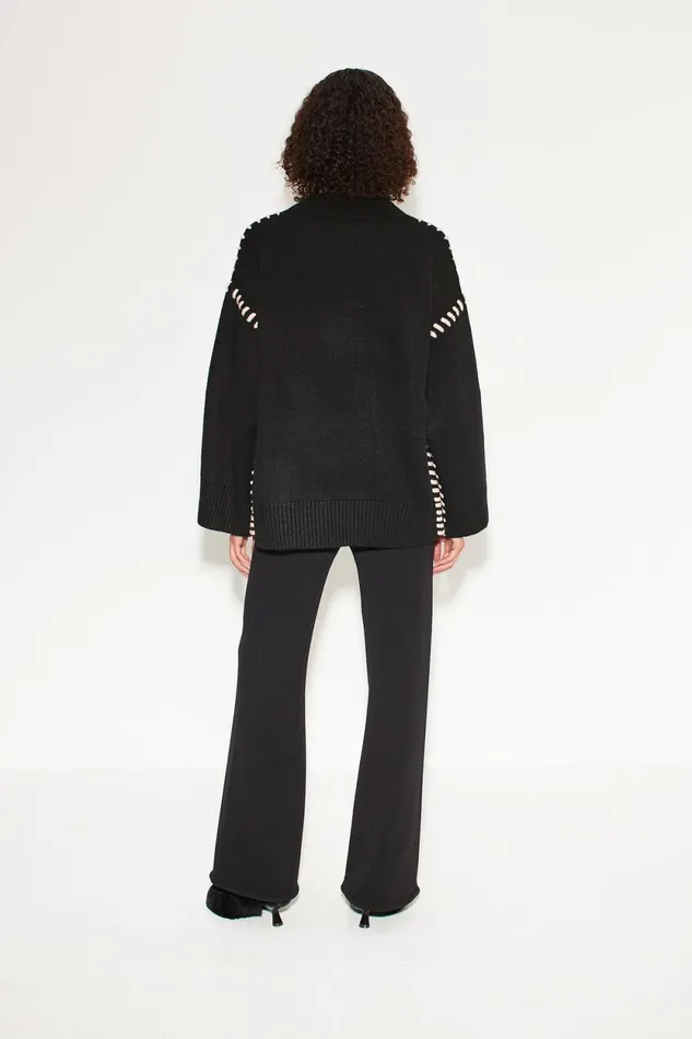 Simon Miller Sweaters Leith Whipstitch Knit Sweater In Black With Cream 8211 Women Simon Miller Sweaters Leith Whipstitch Knit Sweater In Black With Cream 8211 Women