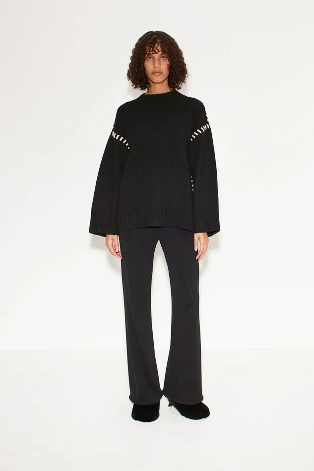 Simon Miller Sweaters Leith Whipstitch Knit Sweater In Black With Cream 8211 Women Simon Miller Sweaters Leith Whipstitch Knit Sweater In Black With Cream 8211 Women