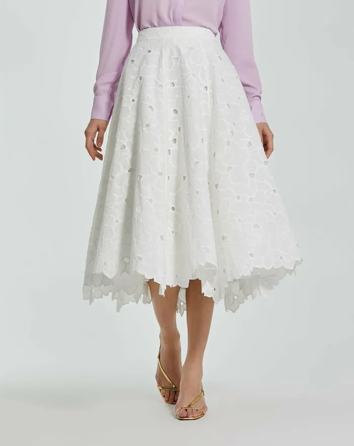 Skirts Women Embroidered Floral Aline Midi Skirt 8211 FINAL SALE White Mac Duggal