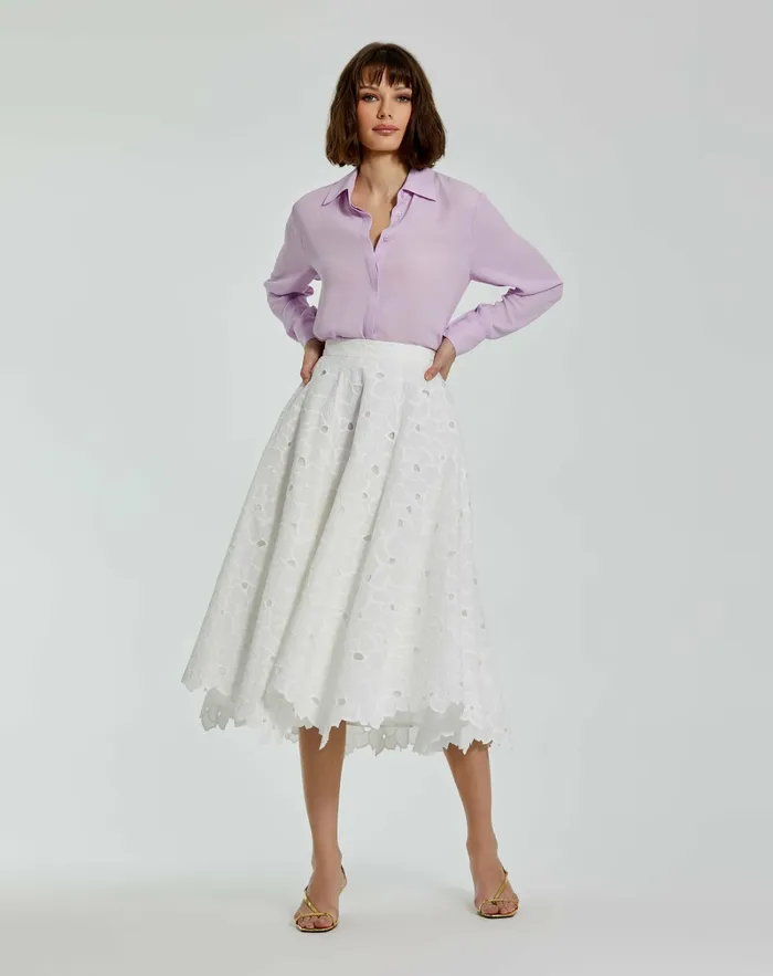Skirts Women Embroidered Floral Aline Midi Skirt 8211 FINAL SALE White Mac Duggal