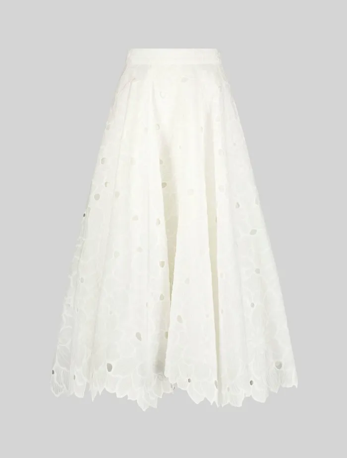 Skirts Women Embroidered Floral Aline Midi Skirt 8211 FINAL SALE White Mac Duggal