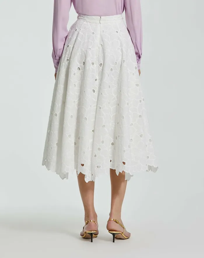 Skirts Women Embroidered Floral Aline Midi Skirt 8211 FINAL SALE White Mac Duggal