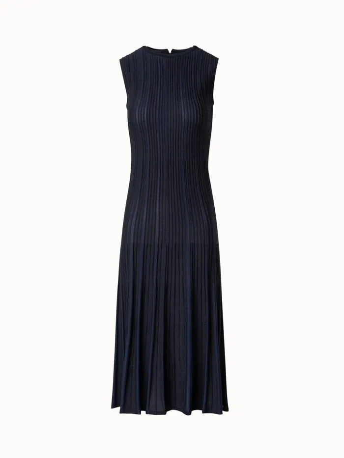 Sleeveless Knit Dress In Silk Rib Lurex Navyblack Women Akris Knitwear
