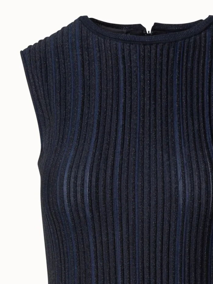 Sleeveless Knit Dress In Silk Rib Lurex Navyblack Women Akris Knitwear