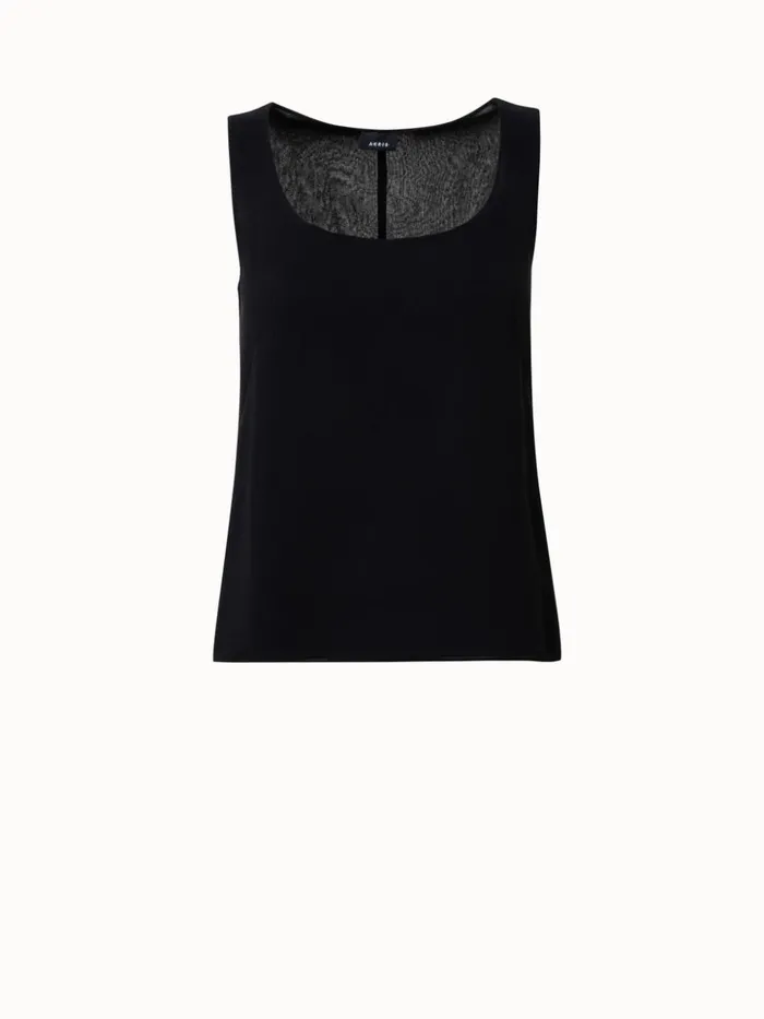 Sleeveless Silk Georgette Top Black Women Akris Blouses