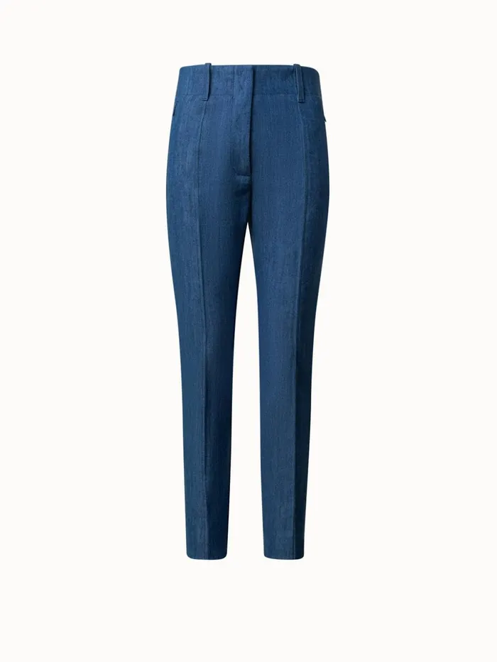 Slim Cotton Denim Stretch Pants With Ankle Length Denim Women Akris Pants
