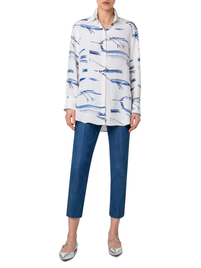 Slim Cotton Denim Stretch Pants With Ankle Length Denim Women Akris Pants