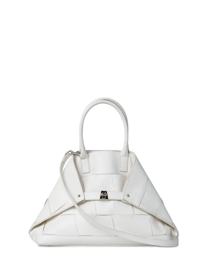 Small Ai Messenger Bag In Braided Leather Trapezoids White Women Akris Top Handle Bags