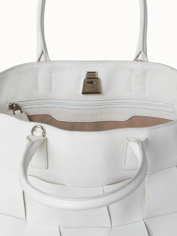 Small Ai Messenger Bag In Braided Leather Trapezoids White Women Akris Top Handle Bags