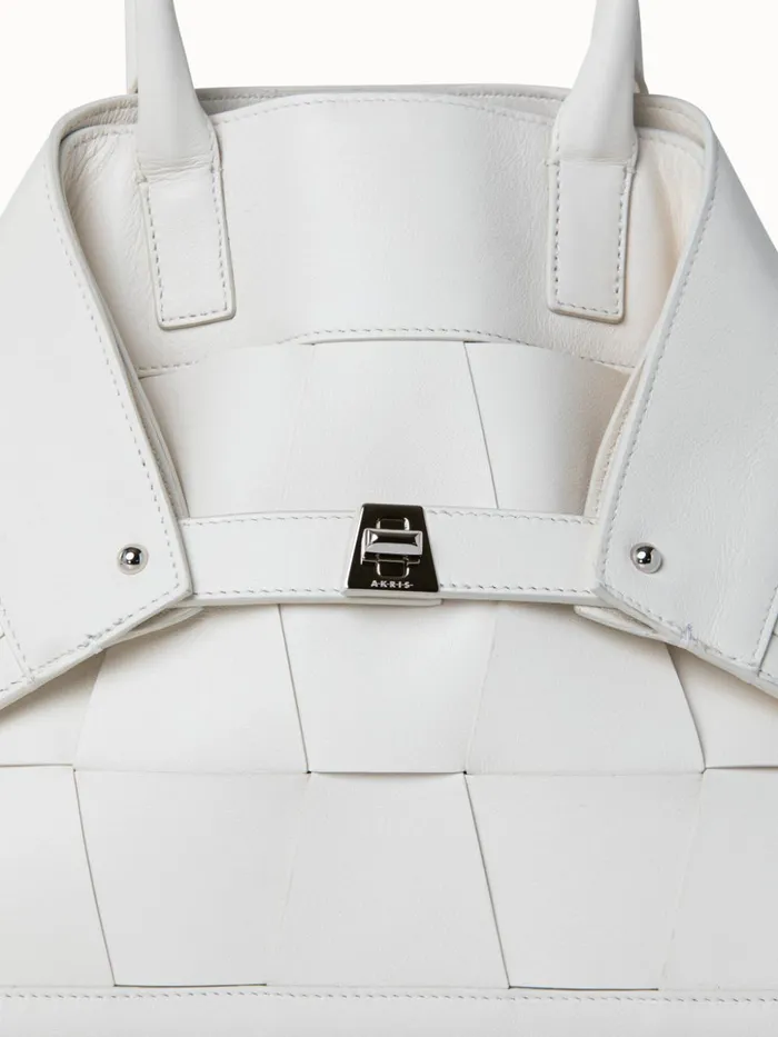 Small Ai Messenger Bag In Braided Leather Trapezoids White Women Akris Top Handle Bags