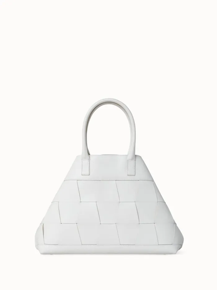 Small Ai Messenger Bag In Braided Leather Trapezoids White Women Akris Top Handle Bags