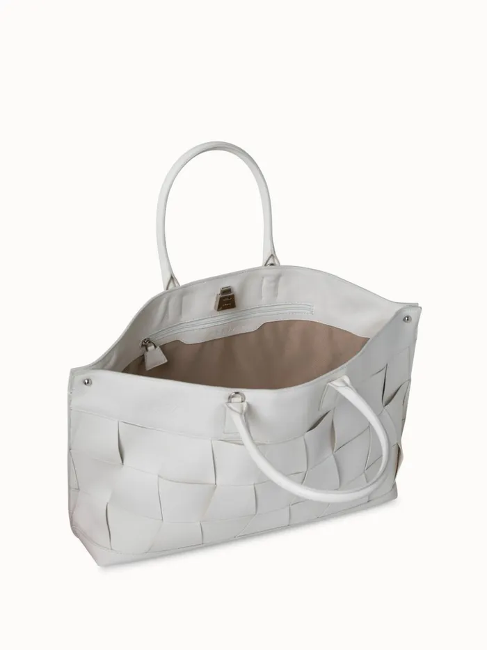 Small Ai Messenger Bag In Braided Leather Trapezoids White Women Akris Top Handle Bags