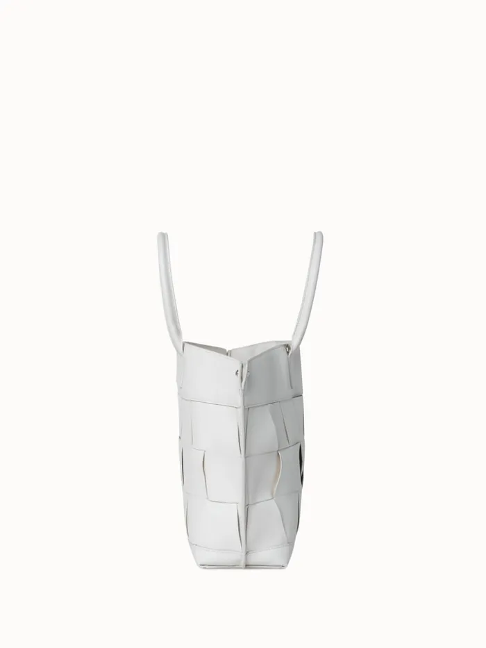 Small Ai Messenger Bag In Braided Leather Trapezoids White Women Akris Top Handle Bags