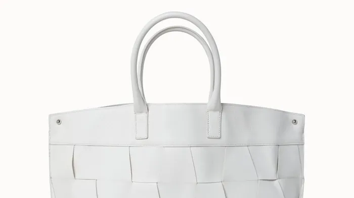 Small Ai Messenger Bag In Braided Leather Trapezoids White Women Akris Top Handle Bags